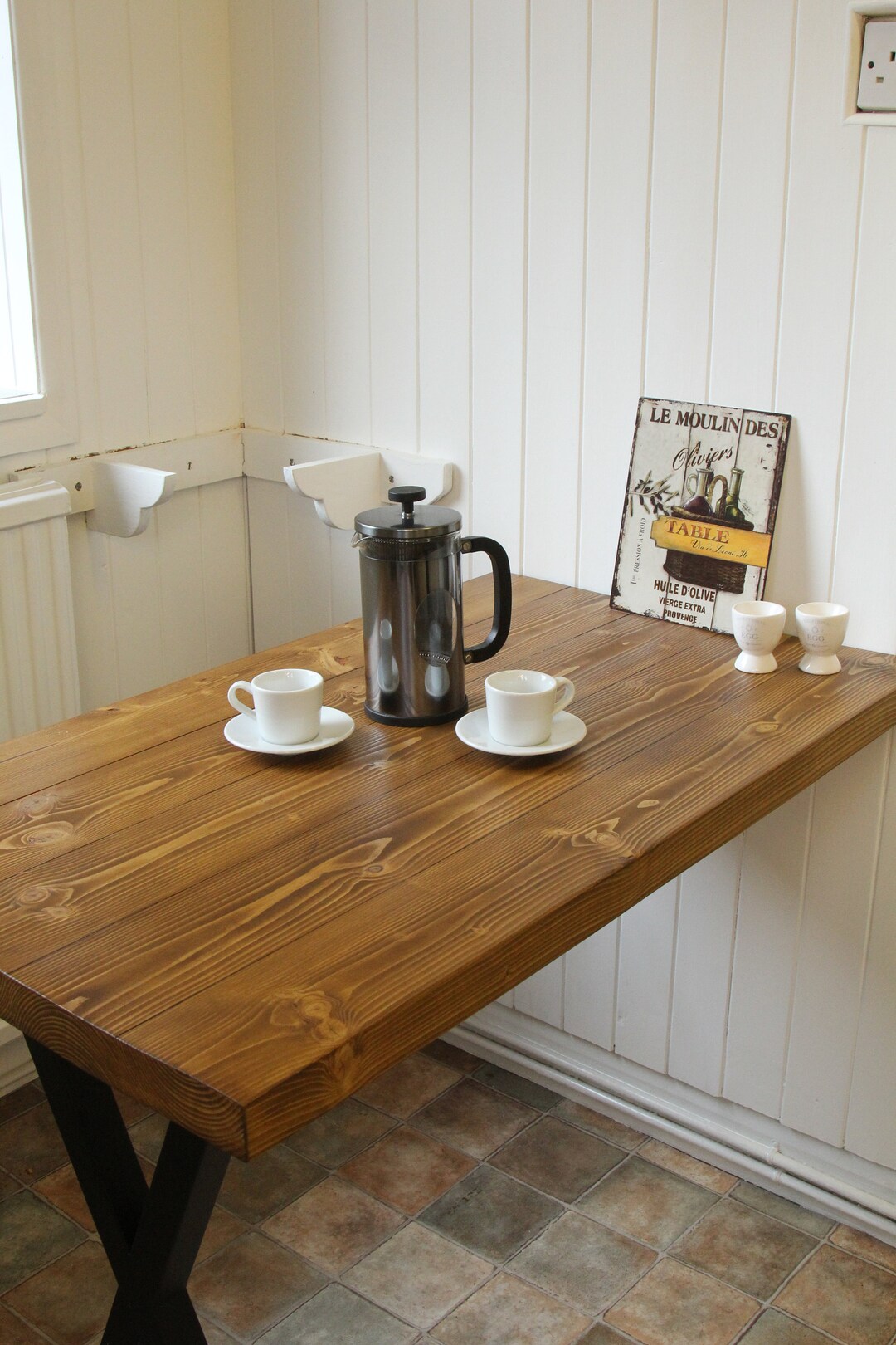 Rustic Wooden Breakfast Bar Industrial Style Table Oak Effect Breakfast