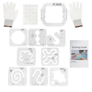 DABLINE 13 PCs Quilting Template Set Includes 8 Quilting Templates, Quilting Frame, Quilting Gloves, and Quilting Stickers.