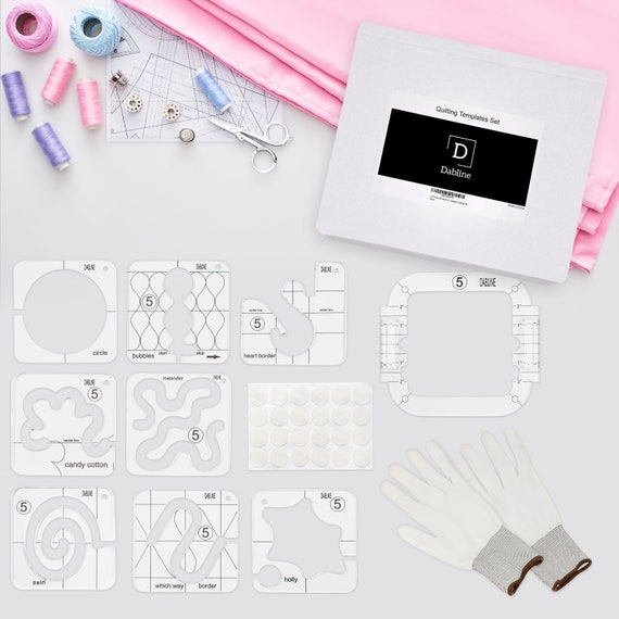 12 PCs Quilting Template Set Includes 8 Quilting Templates, Quilting  Frame/Gloves/Stickers/Guide. Free Motion Quilting Rulers And Templates