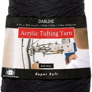 Super Soft Bulk Acrylic Yarn for Tufting - Worsted Weight Size 4, 800g - 8 Ply Designed for Tufting Rugs (Black)