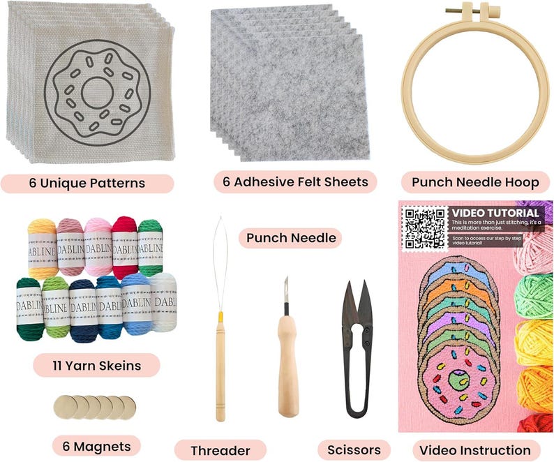 Dabline Punch Needle Kit for Beginners and Adults Set of 6 | Stress ...