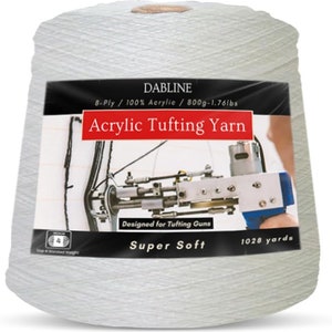 Super Soft Bulk Acrylic Yarn for Tufting - Worsted Weight Size 4, 800g - Designed for Tufting Rugs (White)