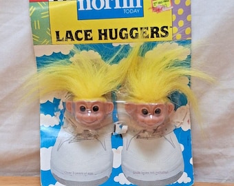 1991 Vintage Norfin Trolls Lace Huggers Yellow Hair Shoelace Clips Street Kids