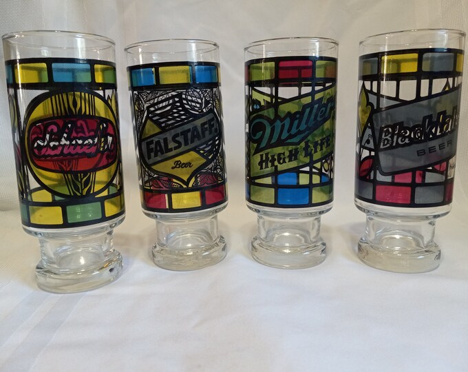 Vintage Stained Glass Beer Glasses Etsy