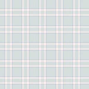 May include: A seamless pattern of light blue and white plaid. The pattern is made up of thin, horizontal and vertical lines.
