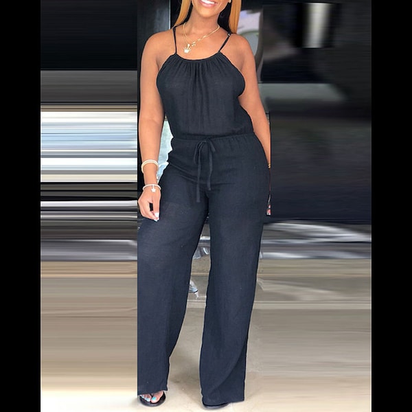 Casual Spaghetti Strap Drawstring Jumpsuit