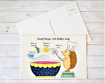 Soup Recipe Postcard, Hedgehog Postcard