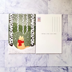 Christmas Snow Cat Postcard, Winter Forest