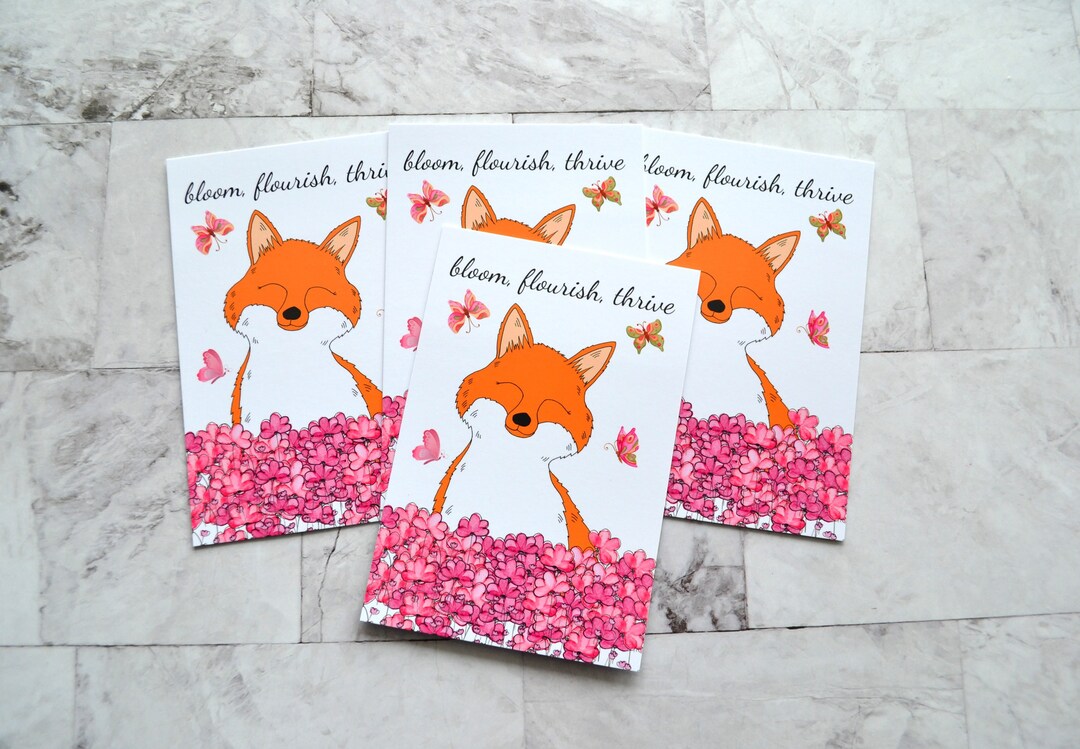 Fox and Spring Flowers Postcard, Bloom, Flourish, Thrive - Etsy