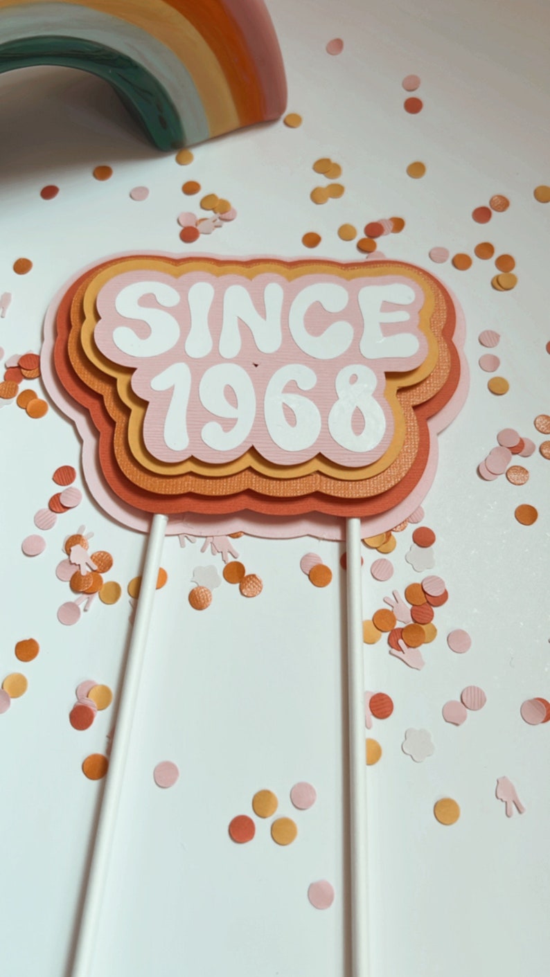 Groovy Cake Topper with date, Groovy Birthday Cake Topper, Four cake topper, 70s theme cake topper, 70s birthday party image 3