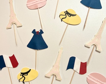 French Birthday Theme Cupcake Toppers, Girl in Paris, Oui Oui I’m Three Birthday, French Theme Party, Bonjour I’m Four, Paris theme party