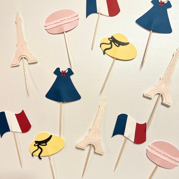 French Birthday Theme Cupcake Toppers, Girl in Paris, Oui Oui I’m Three Birthday, French Theme Party, Bonjour I’m Four, Paris theme party