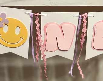 One happy Babe Highchair banner,One Happy Girl Birthday, one happy babe birthday banner, groovy girl banner, one smiley babe birthday banner