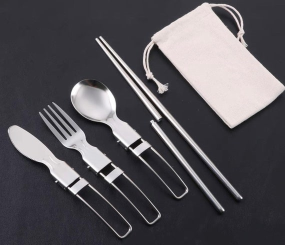 Portable Travel Reusable Utensils Silverware with Case Travel Camping  Cutlery set Chopsticks and Straw Flatware Stainless steel Travel Utensil  set (Black) U