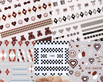 Classy Gingham Nail Decals • DIY Nail Supplies • Kawaii Nail Art • Dark Academia Nails • Geometric Nail Accessories • Nail Art Stickers