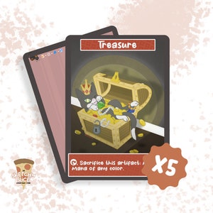 Five (5) Cat-Themed Magic: The Gathering Treasure Tokens