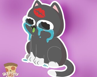 Poor Fella || Crying Cat Kiss Vinyl Sticker