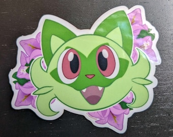 Grass Cat Floral Vinyl Sticker