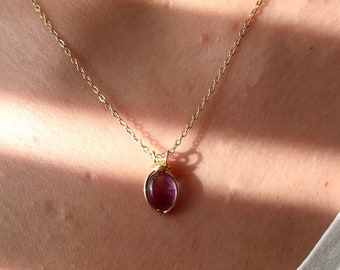 14k Gold Filled Amethyst Teardrop Necklace, Healing Crystal Pendant