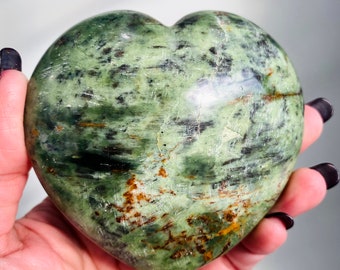 Rare Chrysoprase Crystal Heart Carving: Madagascar Stone (374 Grams)