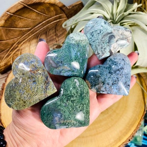 Moss Agate Crystal Palm Hearts  | You Choose | Blue, Green, White | High Quality | Quartz Crystal Healing | Includes Gift Bag