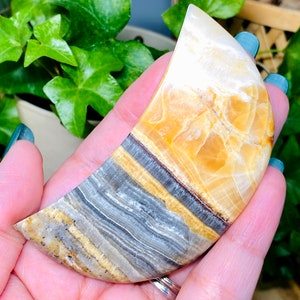 Black Banded Onyx Crescent Moon Crystal Carving | Black Orange | Home Decor | Metaphysical