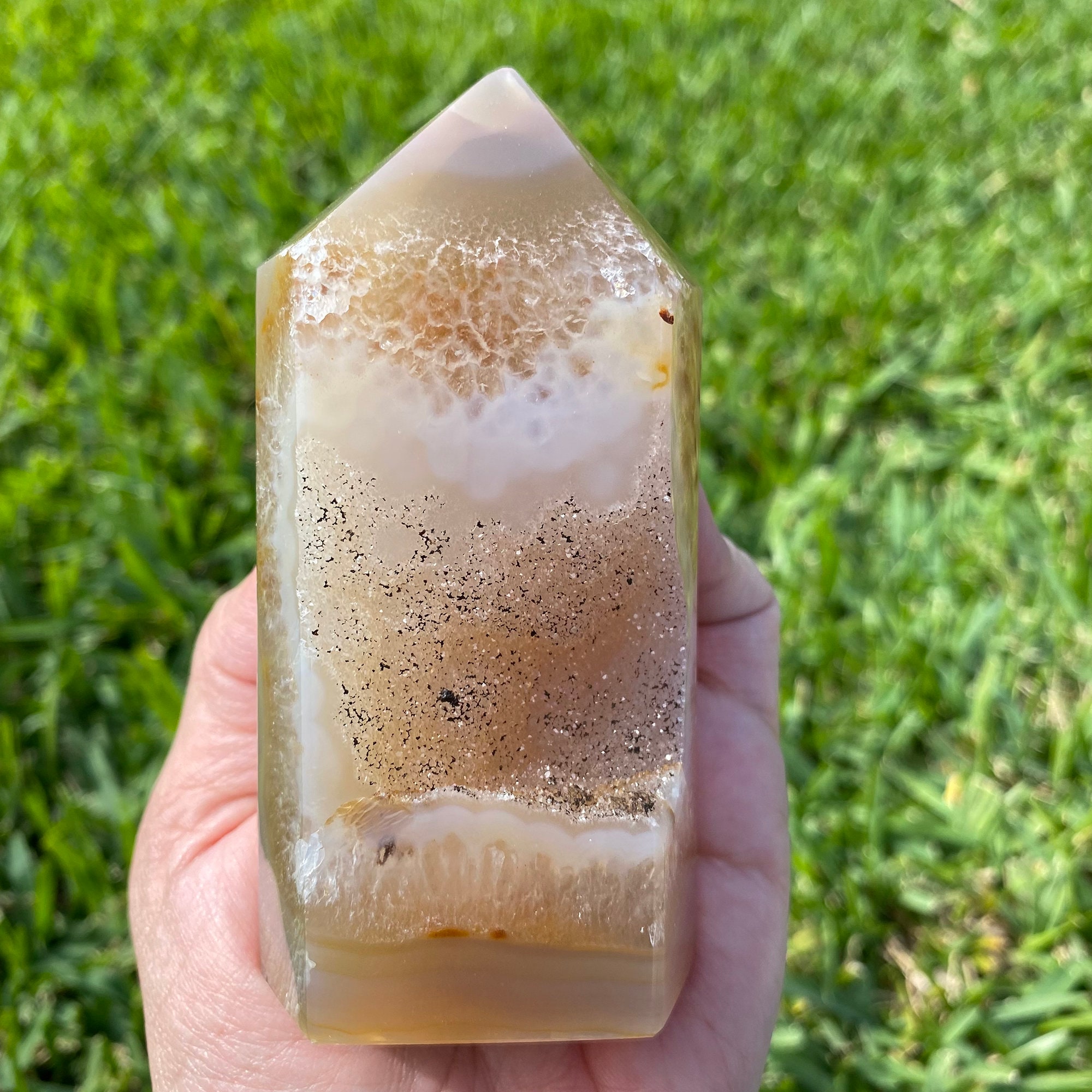 Honey Sugar Agate Tower | Druzy Agate Quartz | Hematite Inclusions