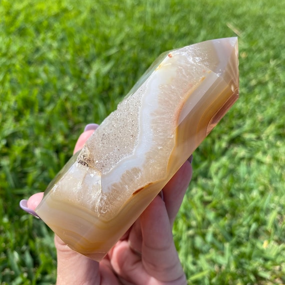 Honey Sugar Agate Tower | Druzy Agate Quartz | Hematite Inclusions