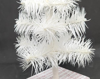 9&quot; Miniature Feather Tree - White Stiff Feathers - 3 rows - Paper Mache Holiday Paper Base - Pearl Berries