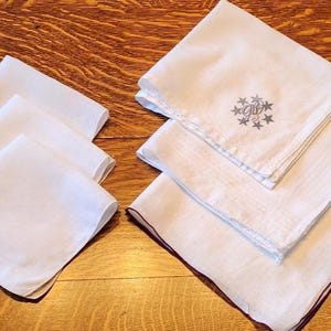 White Men&#39;s Handkerchiefs - Cotton and Linen - 6 asst - 10&quot; square to 16&quot; square - Near Mint Condition