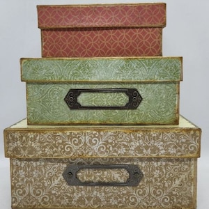 Antiqued Christmas Boxes - Paper Mache - Set/3 - 3x5, 4x6, 5x7
