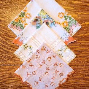 Vintage Hankies - Predominantly Rusts and Yellows - set of 4 - Excellent Condition