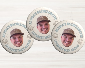 Coastal Cowgirl, Bachelorette Party Buttons, Coastal Bachelorette, Coastal Grandma, Bachelorette Pins, Bachelorette Groom Head Button