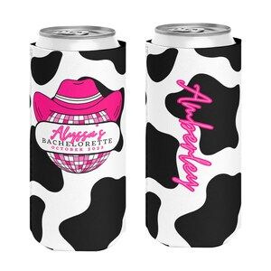 Disco Cowgirl, Slim Can Cooler, Bachelorette Party Can Coolers, Disco Bachelorette, Brides Last Ride, Bachelorette Party Favors