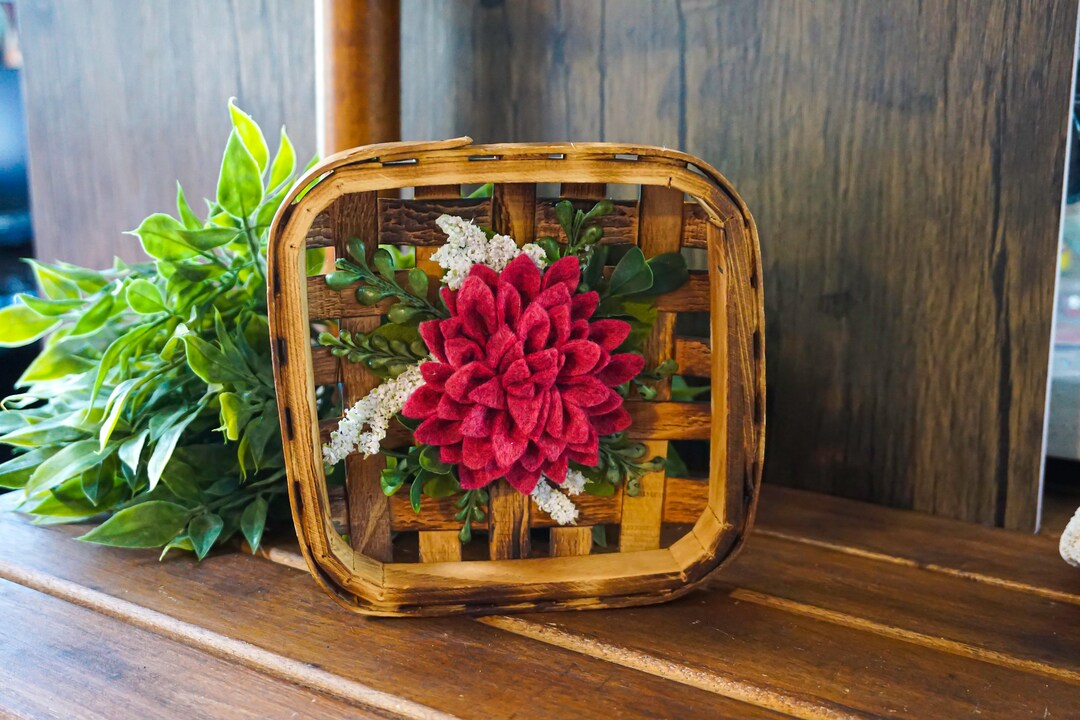Mini Tobacco Basket With Felt Flowers Etsy