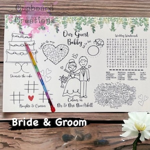 Childrens kids personalised wedding activity colouring card and stacking crayon