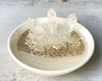 Genuine Quartz Crystal Ring Dish | Resin Ring Dish | Elegant Jewelry Dish | Holiday Gift