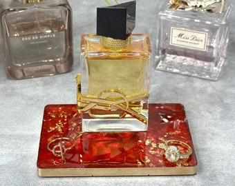 Jewelry Trinket Dish Red and Gold Trinket Tray Red Perfume Display Stand Red Mini Display Tray Resin Dish Red Gold Decor Mini Vanity Tray
