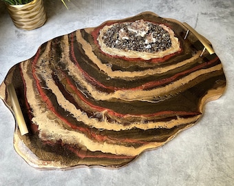 Bronze Decorative Tray with Vanadinite Crystals Tray Decor Tray for Coffee Table Tray for Room Decor Handmade Tray for Ottoman