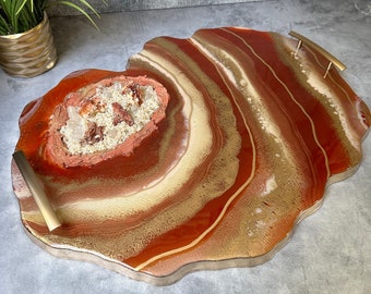 Unique Decorative Tray with Vanadinite Crystals Tray Decor Tray for Coffee Table Tray for Room Decor Handmade Tray for Ottoman