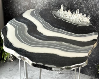 Handmade Table Unique Home Decor Unique Table Silver End Table Art Table Handmade Home Decoration Handmade Resin Table with Crystals