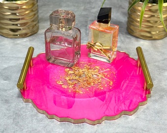 Hot Pink and Gold Perfume Tray Hot Pink Coasters Pink Living Room Table Decor Dining Decor Pink Resin Coasters Gift for Her Hot Pink