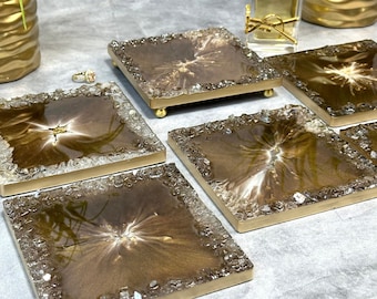 Brown and Gold Handmade Perfume Tray Decor with Glass Rim, Decor Tray for Home Decor, Jewelry Tray Gift for Her, Classy Gift for Women