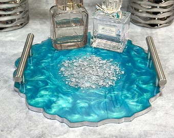 Handmade Turquoise Perfume Tray Vanity Tray for Table Turquoise Home Decor Tray Decorative Tray for Bathroom Decor Turquoise