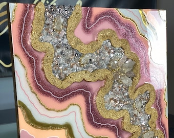 Pink Geode Art for Living Room Wall Decor Pink Gold Resin Geode Wall Art Pink Art for Bedroom Wall Decor for Home Pink Home Decor Gift