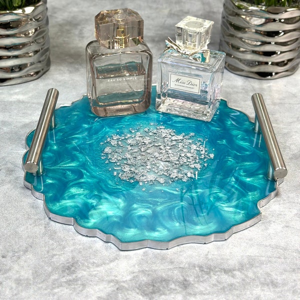 Handmade Turquoise Perfume Tray Vanity Tray for Table Turquoise Home Decor Tray Decorative Tray for Bathroom Decor Turquoise