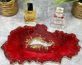 Red and Gold Decor Tray, Red Perfume Tray for Dresser, Vanity Tray Gift for Her, Classy Gift for Women, Unique Women Gifts, Lotion Tray