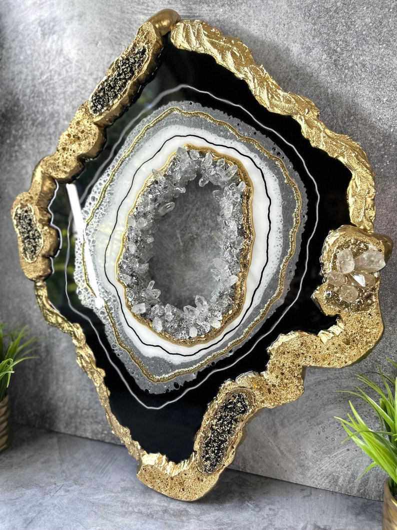30 Black and Gold Resin Geode Wall Art Sculpture 3D Wall Etsy