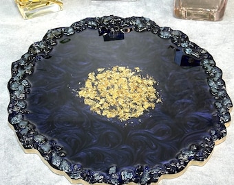 Handmade Navy Resin Tray for Perfume Display Tray Decor Tray Gift for Her Makeup Tray Decorative Tray Wedding Decor Platter Navy Table Decor