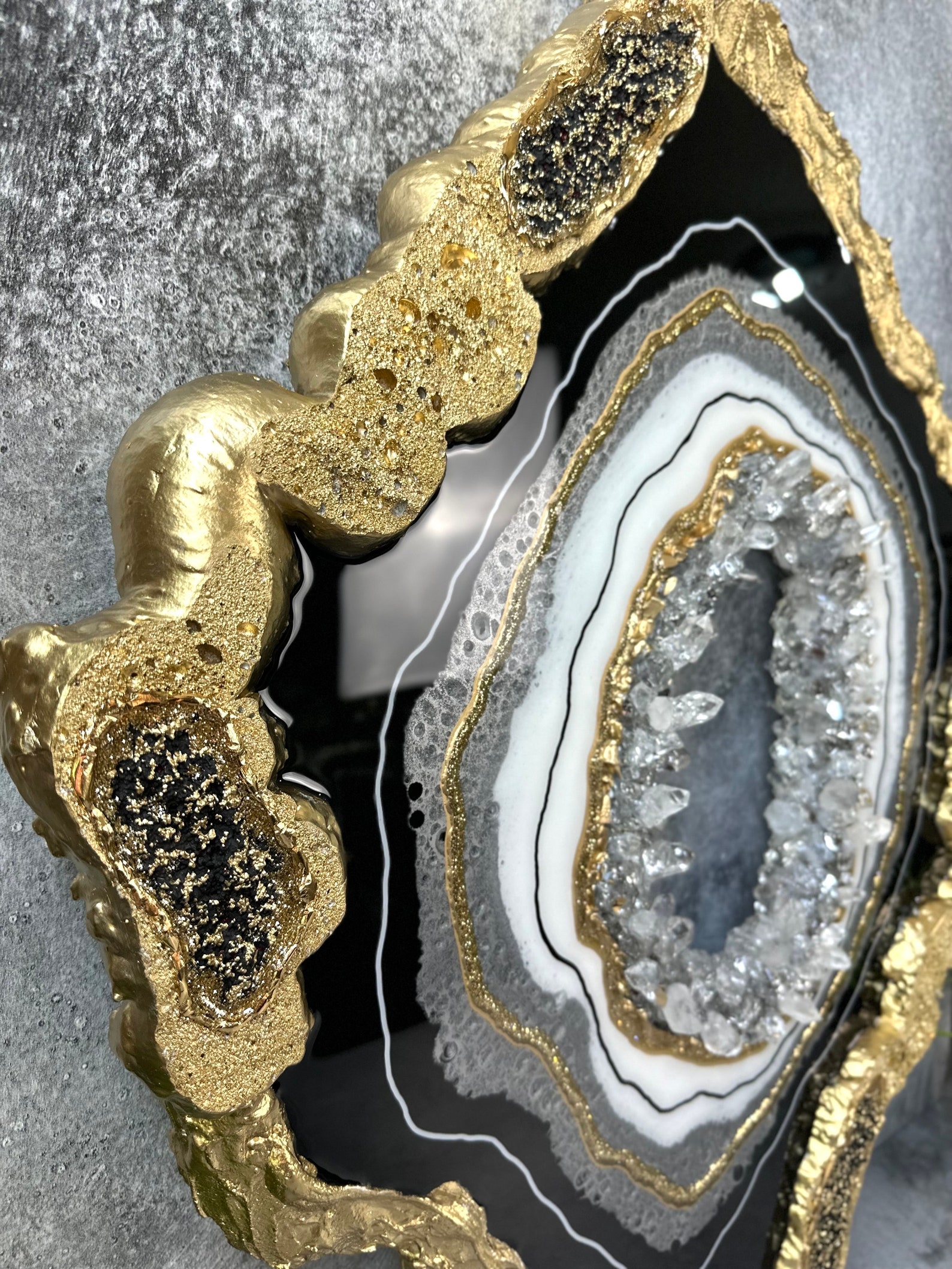 30 Black and Gold Resin Geode Wall Art Sculpture 3D Wall Etsy